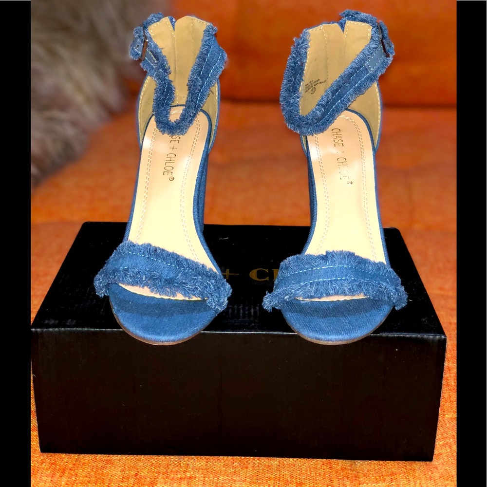 Blue Denim Strappy Block Heel